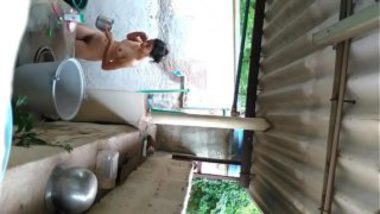 Sexy Tamil Girl Bathing Behind Factory