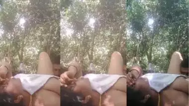 Mistress lets her servant lick her pussy during outdoor sex